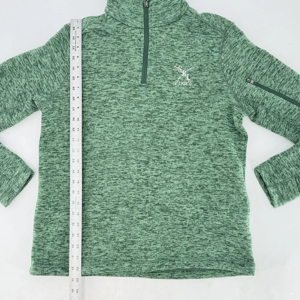 Lands' End Men's Green 1/4 Zip Fleece Pullover Sz M Zipper Arm, Logo Branded SBL